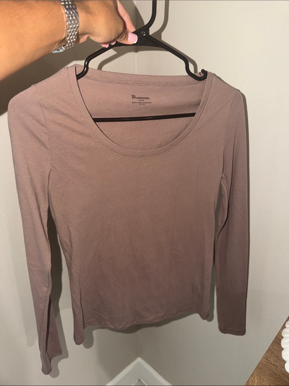 No Boundaries Scoop Neck Long Sleeve Top - Mauve Taupe